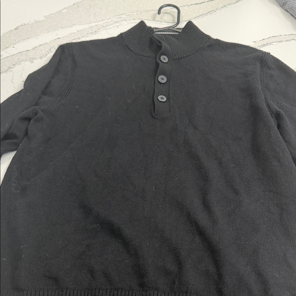 Gap Mens Mock 1/4  Black Button-Up Sweater Large